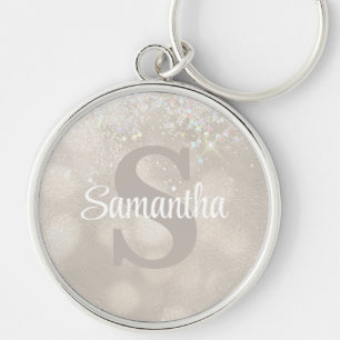 Champagne Glitter Glam Monogramm Schlüsselanhänger