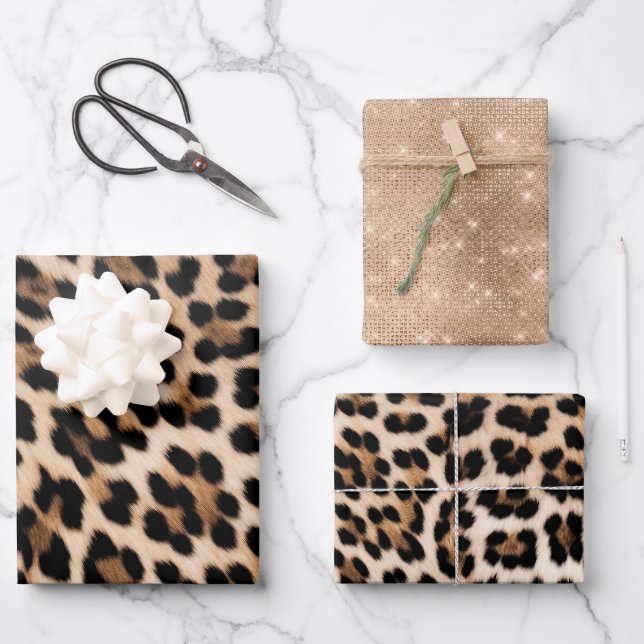 Champagne Glitz Cream Leopard Geschenkpapier Set (Vorderseite)