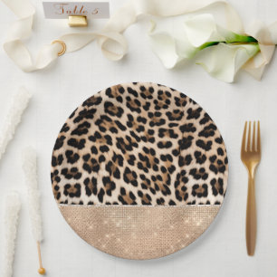 Champagne Glitz Cream Leopard Pappteller