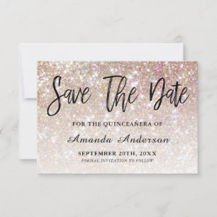 Champagne Glitzer Brush Script Quinceanera Save The Date