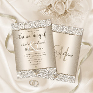 Champagne Glitzer Monogram Lilie Wedding Einladung