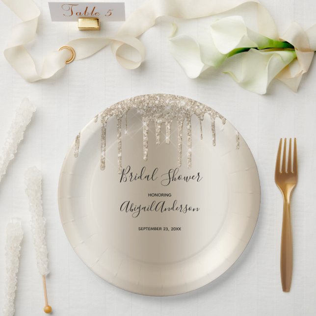 Champagne Glitzer Tropfen Brautparty Glam Trendy Pappteller (Hochzeit)