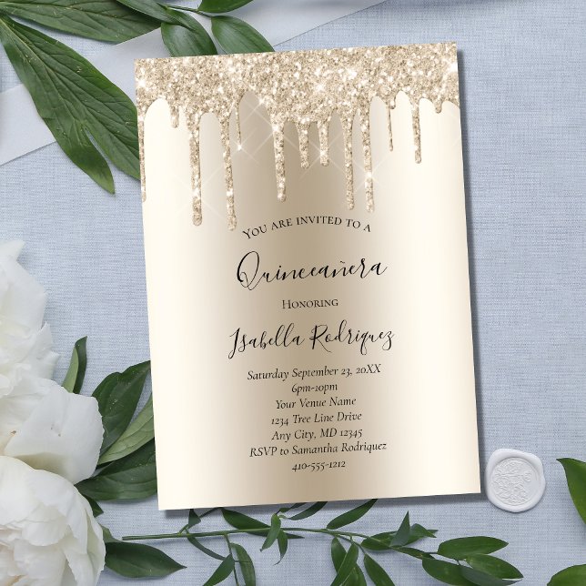 Champagne Glitzer Tropfen Glam Trendy Birthday Inv Einladung (Von Creator hochgeladen)