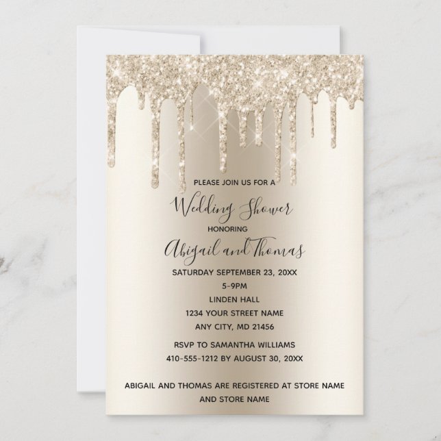 Champagne Glitzer Tropfen Polterabend Glam Trendy Einladung (Vorderseite)