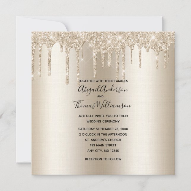 Champagne Glitzer Tropfen Trendy Elegant Wedding Einladung (Vorderseite)