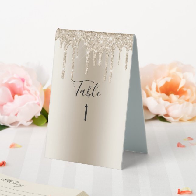 Champagne Glitzer Tropfen Trendy Elegant Wedding Tischaufsteller (In Situ (Hochzeit))