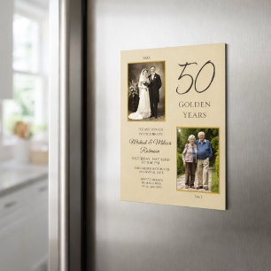 Champagne Gold 50. Jubiläum Then and Now Foto Magneteinladung