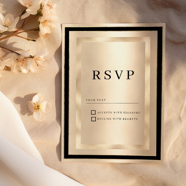 Champagne Gold Black Glamour Luxury RSVP  Einladung (Champagne Gold Black Glamour Luxury RSVP )
