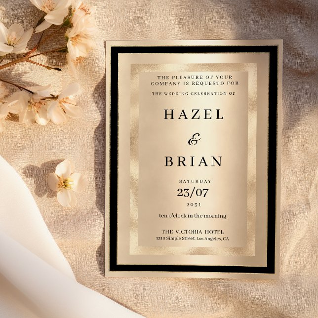 Champagne Gold Black Glamour Luxury Wedding Einladung (Champagne Gold Black Glamour Luxury Wedding)