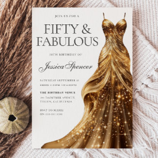 Champagne Gold Dress Fabulous 50. Geburtstag Einladung