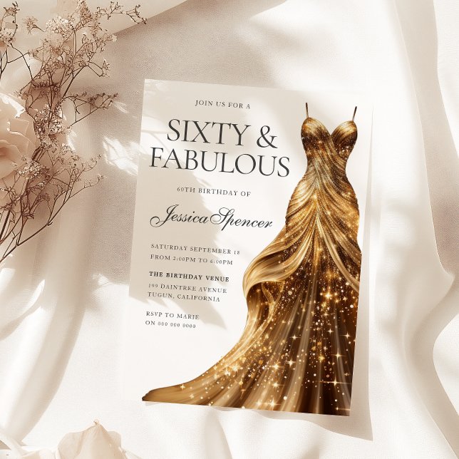Champagne Gold Dress Fabulous 60. Geburtstag Einladung (Von Creator hochgeladen)