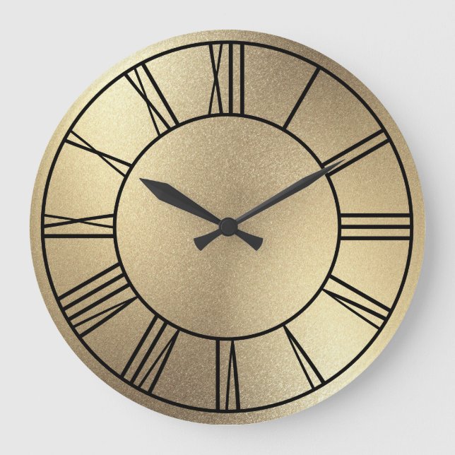 Champagne Gold Foil Black Roman Numerals Große Wanduhr (Vorderseite)