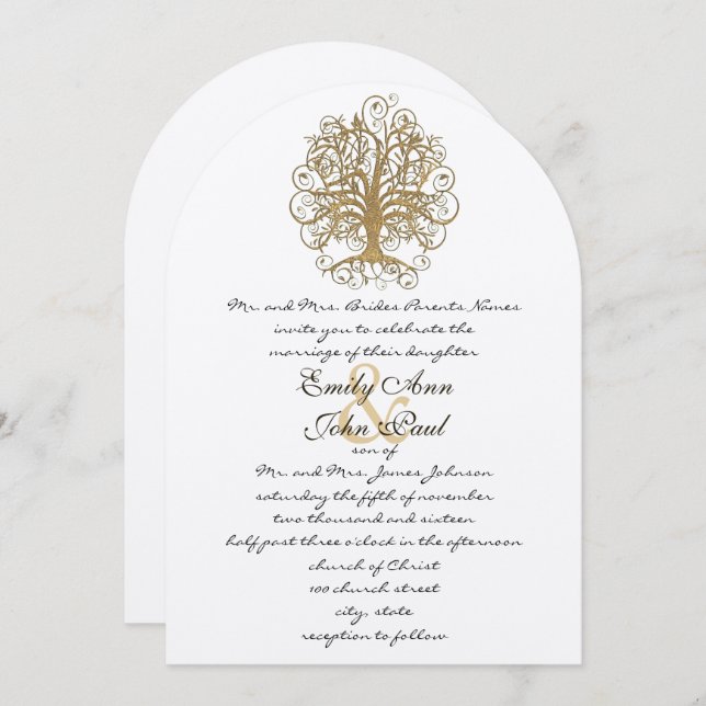 Champagne Gold Forest Rustic Luxe Tree Wedding Einladung (Vorne/Hinten)