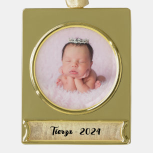 Champagne Gold Glam Textur Personalisiert Banner-Ornament Gold