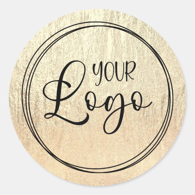 Champagne Gold Glam Texture Logo Runder Aufkleber (Vorderseite)
