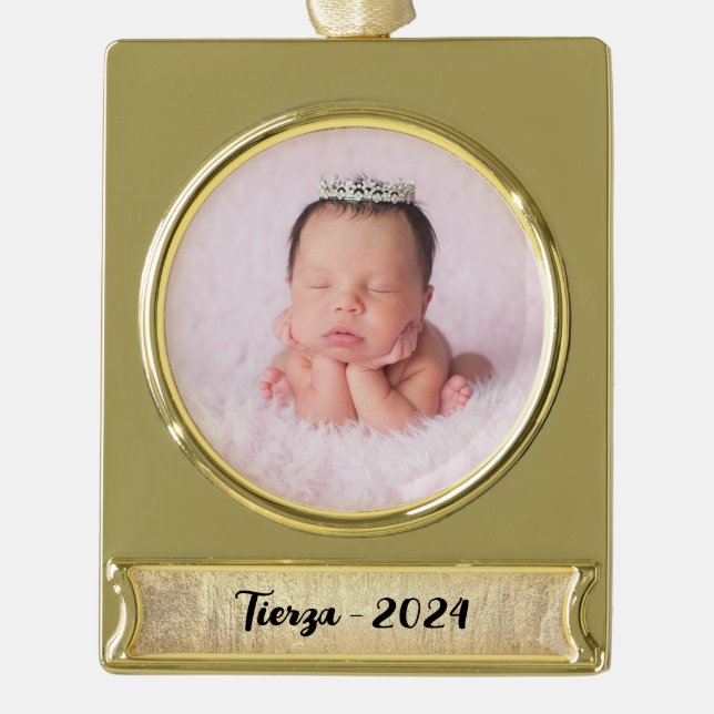 Champagne Gold Glam Texture Personalisiert Banner-Ornament Gold (Vorderseite)