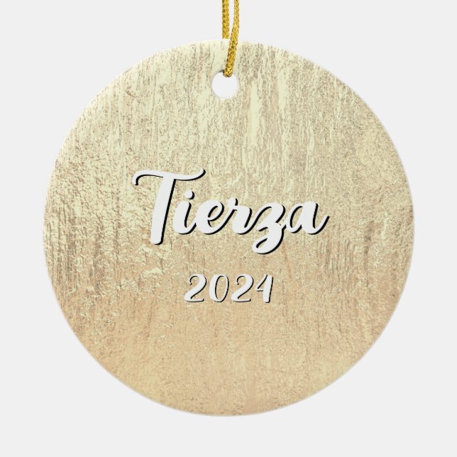 Champagne Gold Glam Texture Personalisiert Keramik Ornament (Vorne)