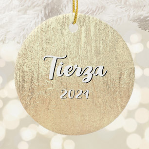 Champagne Gold Glam Texture Personalisiert Keramik Ornament