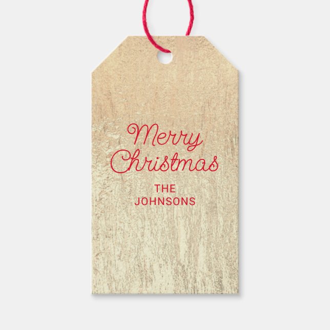 Champagne Gold Glam Texture Red Frohe Weihnachten Geschenkanhänger (Vorderseite)