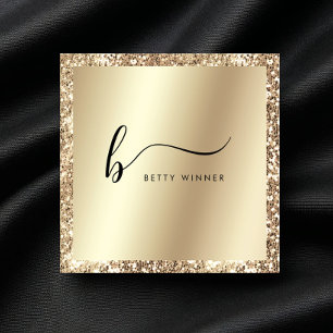 Champagne Gold Glitzer Foil Script Monogram Squar Quadratische Visitenkarte
