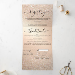 Champagne Gold Glitzer Metallregisterdetails UAWG Dreifach Gefaltete Einladung