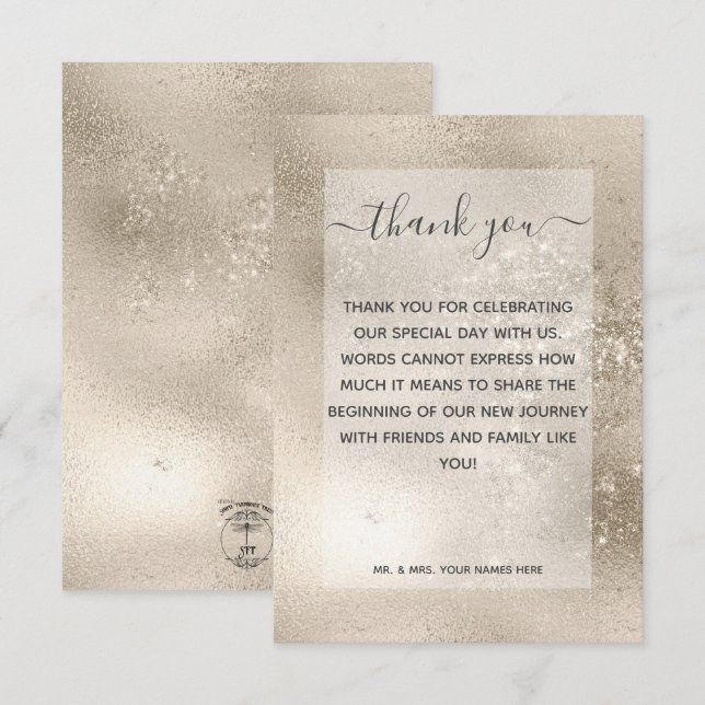 Champagne Gold Glitzer Moderne Hochzeit Dankeskarte (Vorne/Hinten)