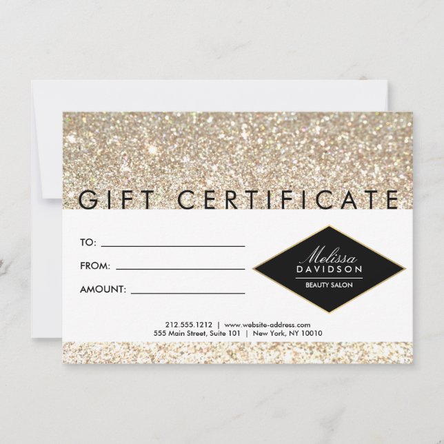 Champagne Gold Glitzer Salon Geschenkgutschein (Vorderseite)