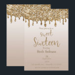 Champagne Gold Glitzer Tropfen Glam Sweet 16 Sechz Einladung<br><div class="desc">Anpassen für jedes Ereignis.</div>