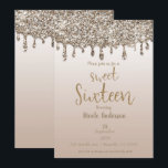Champagne Gold Glitzer Tropfen Glam Sweet 16 Sechz Einladung<br><div class="desc">Anpassen für jedes Ereignis.</div>