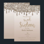 Champagne Gold Glitzer Tropfen Glam Sweet 16 Sechz Einladung<br><div class="desc">Anpassen für jedes Ereignis.</div>