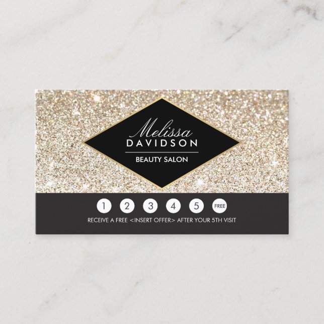 Champagne Gold Glitzer und Glamour Loyalty Card II Treuekarte (Vorderseite)