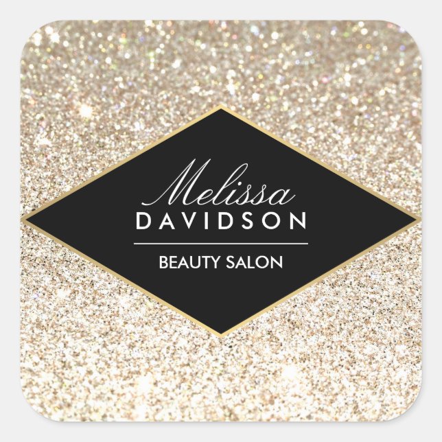 Champagne Gold Glitzer und Glamour Quadratischer Aufkleber (Vorderseite)