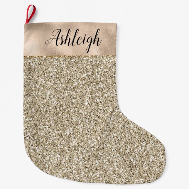 Champagne Gold Glitzy Glitzer Großer Weihnachtsstrumpf (Vorderseite)