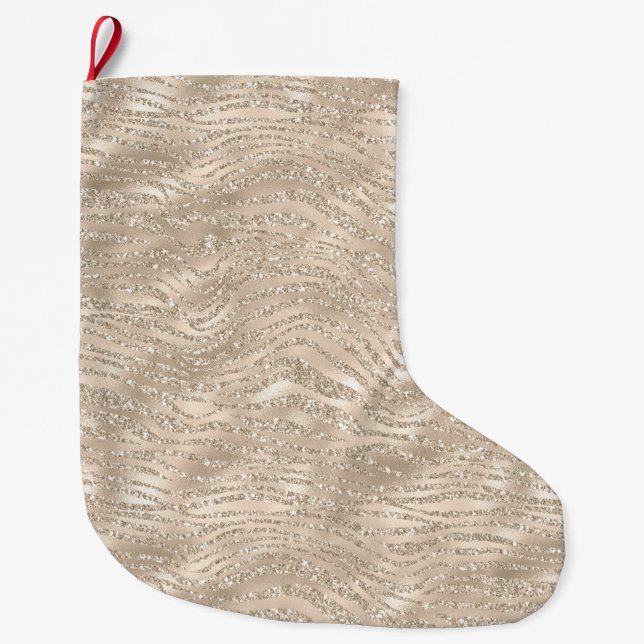 Champagne Gold Glitzy Glitzer Zebra Großer Weihnachtsstrumpf (Vorderseite)