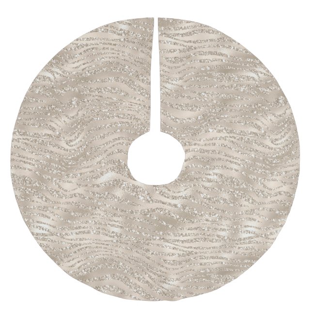 Champagne Gold Glitzy Glitzer Zebra Print Polyester Weihnachtsbaumdecke (Vorderseite)