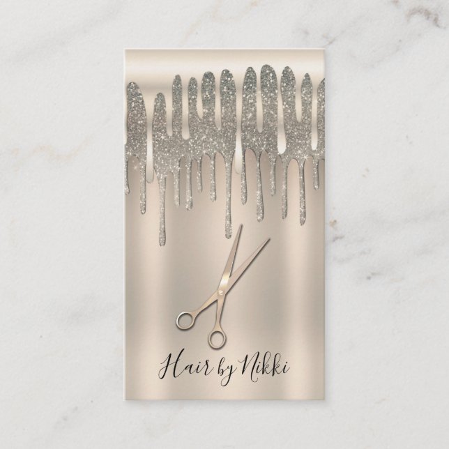 Champagne Gold Hair Stylist Diamond Glitzer Tropfe Visitenkarte (Vorderseite)
