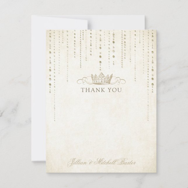 Champagne Gold Jewels Fairytale Crown Dankeskarte (Vorderseite)