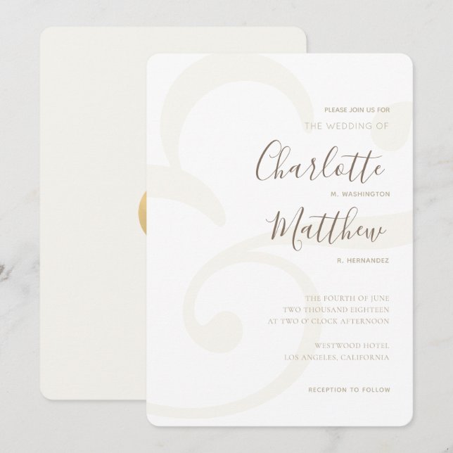 Champagne Gold Monogram Elegant Hochzeitseinladung Einladung (Vorne/Hinten)