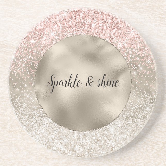 Champagne Gold Pink White Glitzy Glitzer Getränkeuntersetzer (Vorne)