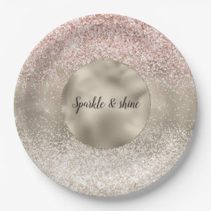 Champagne Gold Pink White Glitzy Glitzer Pappteller
