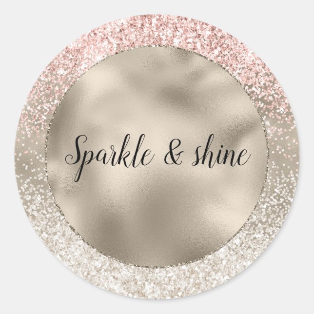 Champagne Gold Pink White Glitzy Glitzer Runder Aufkleber (Vorderseite)