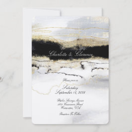 Champagne Gold Schwarz-weiß Watercolor Hochzeit Einladung
