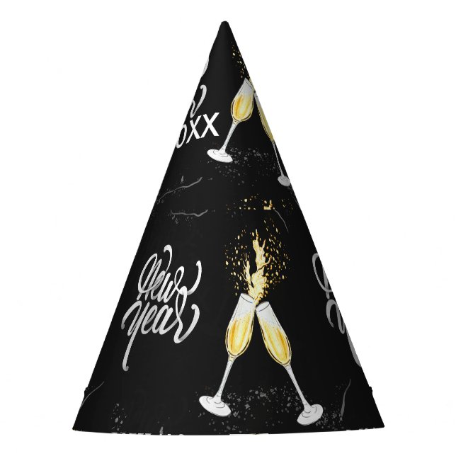Champagne Gold Schwarzer Wein Glas Confetti Modern Partyhütchen (Vorderseite)