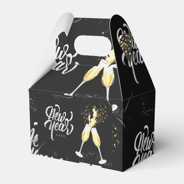 Champagne Gold Schwarzer Wein Glass Confetti Moder Geschenkschachtel (Vorderseite)