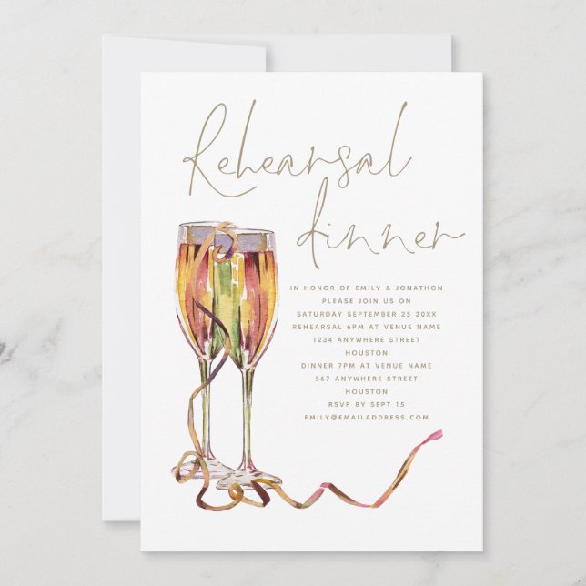Champagne Gold Script Hochzeit Probe Dinner Einladung (Vorderseite)