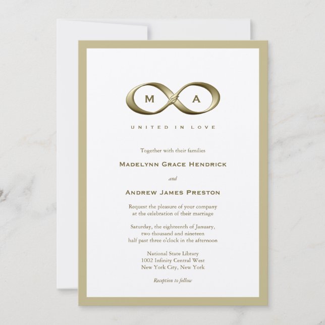 Champagne Gold Unendlichkeit Handklasp Hochzeit Ei Einladung (Vorderseite)