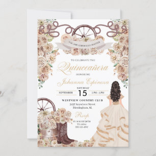 Champagne Gold Western Charro Quinceanera Einladung