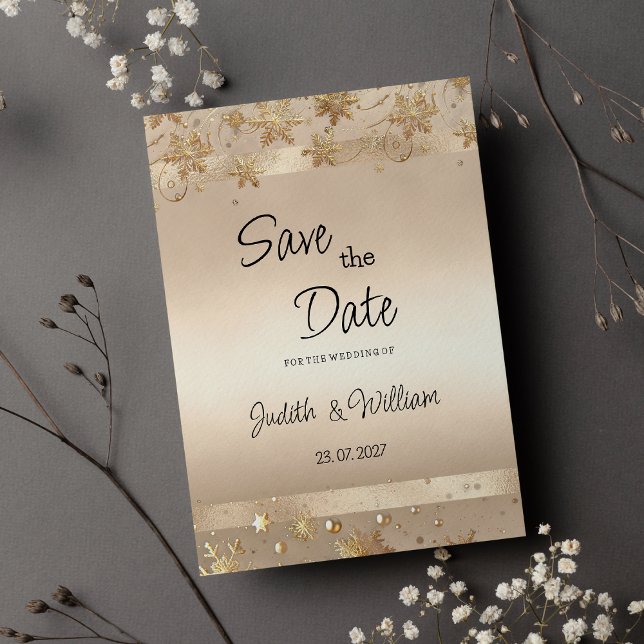 Champagne Golden Snowflakes Luxury Save the Date Einladung (Champagne Golden Snowflakes Luxury Save the Date)
