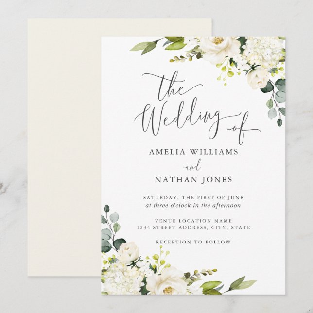 Champagne Green Watercolor Leaf Wedding Einladung (Vorne/Hinten)