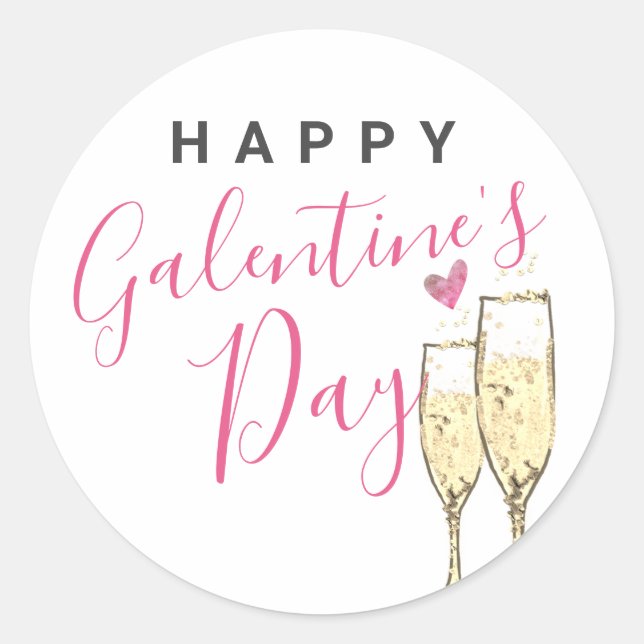 Champagne Happy Galentines Day Runder Aufkleber (Vorderseite)